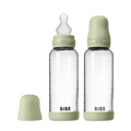 Baby Glass Bottle Set 240ml 2 Pack Silicone - Sage - BIBS