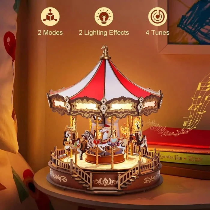 Classic Carousel – 3D wooden puzzle kit, HiNooki (image 3)