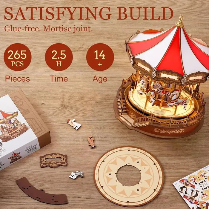 Classic Carousel – 3D wooden puzzle kit, HiNooki (image 4)