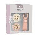 blush pacifier and clip set from bibs